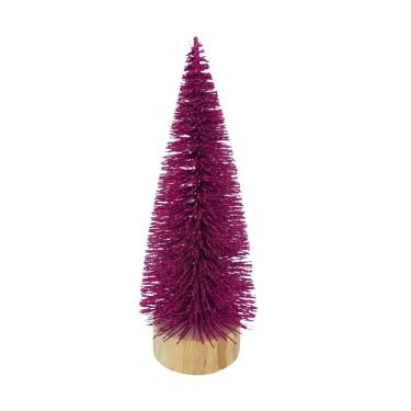 Imagem de Mini Árvore Natal Enfeite de Mesa Violeta Base Tronco Madeira 16cm - Art Christmas