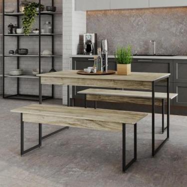Imagem de Mesa de Jantar com 2 Bancos Estilo Industrial TUB - Metalig, Carvalho