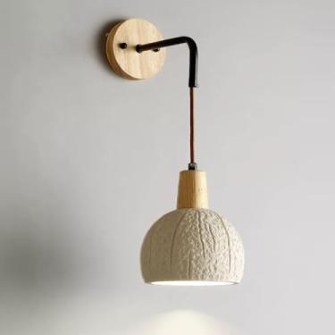 Imagem de Luminária de parede de madeira retrô, luminária de parede de cimento vintage, luminária rústica de parede de concreto Wabi Sabi, luminária de decoração de fio de madeira maciça nórdica moder