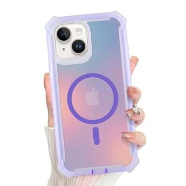 Imagem de Bonoma Capa para iPhone 15, traseira iridescente, suporte magnético para capa MagSafe à prova de choque, proteção de alta qualidade de cristal e canto para meninas e mulheres - roxo
