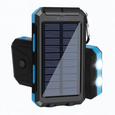 Imagem de Power Bank Solar Portátil, 10000mAh, Carregador com Painel Solar, Lanterna LED, Resistente à Água IP4, Bateria Externa USB Tipo C para Camping e Aventura, Preto
