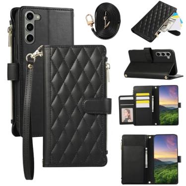 Imagem de Capa carteira para Samsung Galaxy S23 Plus, capa de couro com 6 compartimentos para cartão e 1 compartimento para dinheiro e 1 bolsa com zíper, capa à prova de choque com fivela magnética com alça de