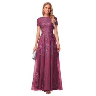 Imagem de Vestido Mãe da Noiva YOFF Mulberry Sequin Tule Lace