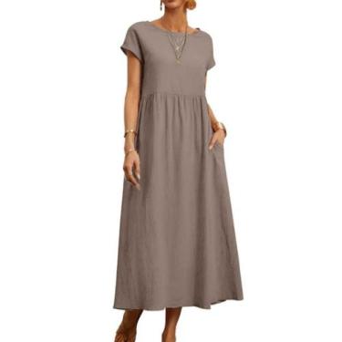 Imagem de Vestido midi Zhyaj, túnica solta de algodão com bolsos para mulheres