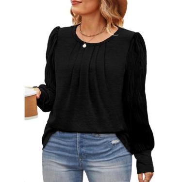 Imagem de Blusa Eytino Plus Size para mulheres, manga comprida, preta 2X