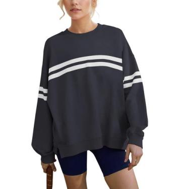 Imagem de Moletom Burtell casual listrado de tamanho grande para mulheres, branc