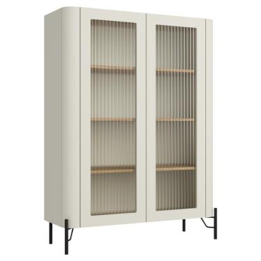 Imagem de Cristaleira Sala De Jantar 2 Portas Vidro Pés Industrial Preto Naim I03 Luna Louro - Lyam Decor