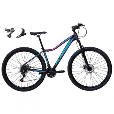 Imagem de Bicicleta Aro 29 Alfameq Pandora Feminina Alumínio 24v Câmbios Shimano Garfo Suspensão - Preto-verde-rosa Tam.15