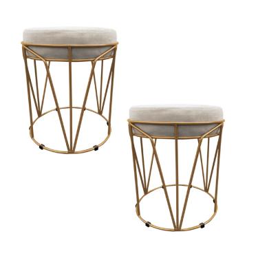 Imagem de Kit 02 Puffs Babu Suede Bege Base Dourado D03 - D'Rossi