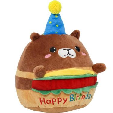 Imagem de Capivara de hambúrguer de pelúcia CAIYUEGG com chapéu de aniversário
