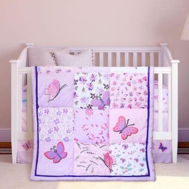 Imagem de Conjunto de roupa de cama Tudomro de 3 peças Butterfly Purple 114x91cm