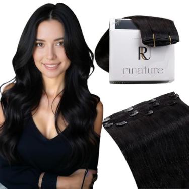 Imagem de RUNATURE Extensões De Cabelo Clip In, Trama Dupla Humana, Preta, Remy, Para Mulheres, Macias, Lisas, Naturais, Pontas Completas, 45 Cm, 50G, 3 Unidades #1B