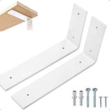 Imagem de rio design99 – 30cm - mão francesa cantoneira invertida – branca – ferro aço suporte para prateleira reforçada resistente industrial madeira bancada estante – 300mm