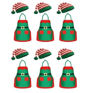 Imagem de Toulite Conjunto de 12 peças de avental de elfo de Natal e chapéus de Papai Noel, fantasia de elfo para adultos e mulheres, suprimentos de festa de Natal (vermelho, branco)