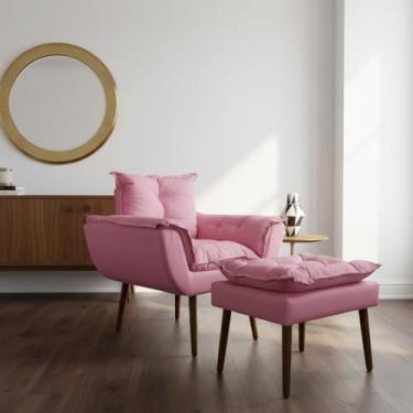 Imagem de Poltrona Decorativa com Puff, Estilo Moderno, Conjunto de Cadeira e Apoio para Pés, para Sala de Estar, Recepção, Quarto, Penteadeira e Closet (Rosa)