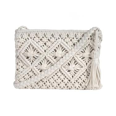 Imagem de bepisof Bolsa tiracolo de algodão bolsas pequenas para mulheres carteira tecida à mão bolsas de praia de verão pequenas carteiras feitas à mão para viagem (branca)