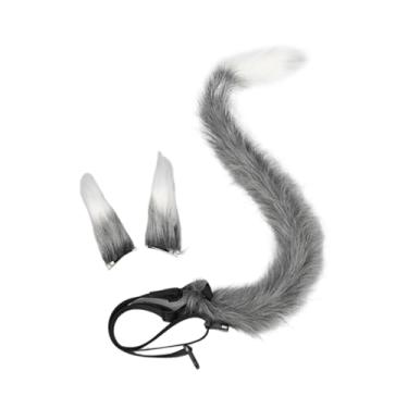Imagem de KiBcsLic Tiara de orelhas de gato para cosplay, crianças e adultos, rabo de animal para baile de máscaras, dramatização, festa, Branco Cinza