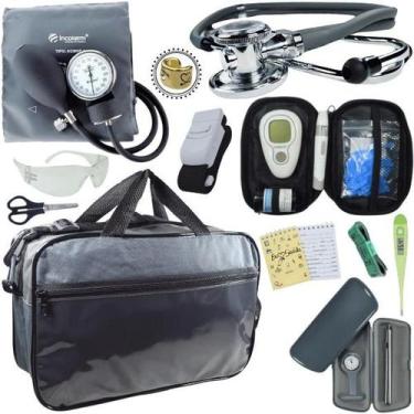 Imagem de Kit Bolsa Cores Aparelho de Pressao Esfigmomanometro Estetoscópio Medi