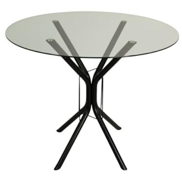 Imagem de Mesa De Jantar Ana Tamanhos de 60x70x80x90cm Tampo Redondo ou Quadrado Vidro Temperado Espessura 6mm (TAMPO REDONDO PRETO, 60CM)