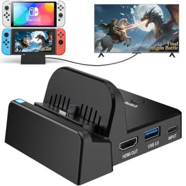 Imagem de VIXLM TV Docking Station for Nintendo Switch/OLED，Portable Charging TV Dock Station with 4K HDMI Adapter/Type C Data Port/USB 3.0 Port，Replacement for Official Nintendo Switch Dock