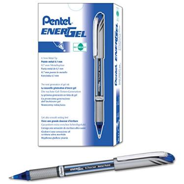 Imagem de Pentel Caneta de tinta gel EnerGel NV (0,7 mm), tampa de ponta média, ponta de metal, tinta azul, caixa com 12 (BL27-C)