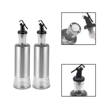 Imagem de Kit 2 Porta Azeite Vinagre Com Dosador 300Ml Inox Vidro