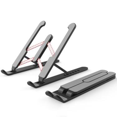 Imagem de Suporte ajustável para laptop com 6 configurações de altura – ABS dobrável e ventilado + suporte de mesa de silicone para laptop, tablet, notebook (preto)