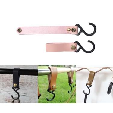 Imagem de Pacote com 4 ganchos de couro em forma de S – Ganchos de pendurar resistentes para acampamento, carrinhos, toalhas de cozinha e banheiro/casacos