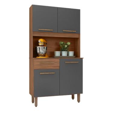 Imagem de Armario de Cozinha Kit Uruguai 91 cm 4 Portas e 1 Gaveta Freijo/chumbo