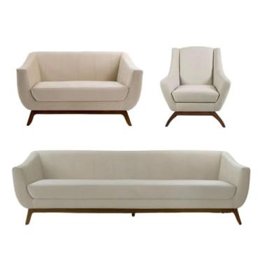 Imagem de Conjunto Milano Sofá, Namoradeira E Poltrona Em Veludo Bege - Larbelle