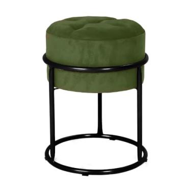 Imagem de Puff Argola Banqueta Ferro Estofada Penteadeira Decoração Quarto Sala Bancada Cadeira Moderno Pufe(Verde Musgo/Preto)