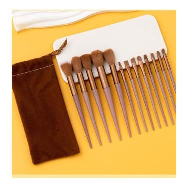 Imagem de Conjunto de 13 pincéis de maquiagem em saco de armazenamento de pano, sombra de olhos suave para a pele, pincel de maquiagem para polimento de pó líquido, contorno