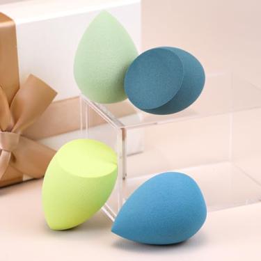 Imagem de Esponja de maquiagem pacote com 4 peças, liquidificadores verdes e sem látex para aplicação impecável de base e corretivo, material macio e amigo da pele, fácil manutenção