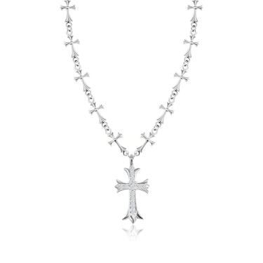 Imagem de SHINYY Colar de cruz para mulheres e homens | Colar com pingente punk gótico banhado a ouro 18K | Joias religiosas de zircônia cúbica para ela, Standard, Banhado a ouro 18K, Zircônia cúbica