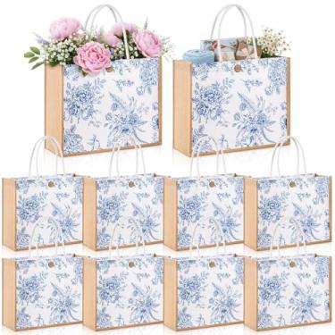 Imagem de Abbylike Bolsa de presente de flores silvestres pequena de serapilheira floral com botão de alça para lembrancinha de festa de casamento (flores azuis e brancas)