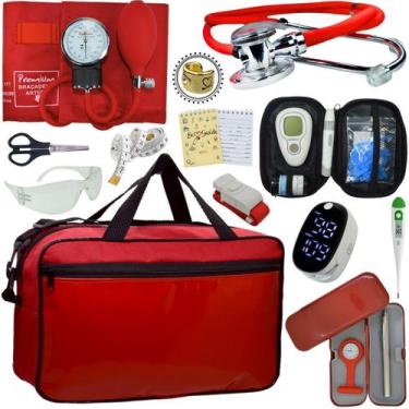 Imagem de Kit Bolsa Cores Aparelho de Pressao Esfigmomanometro Estetoscópio Medi