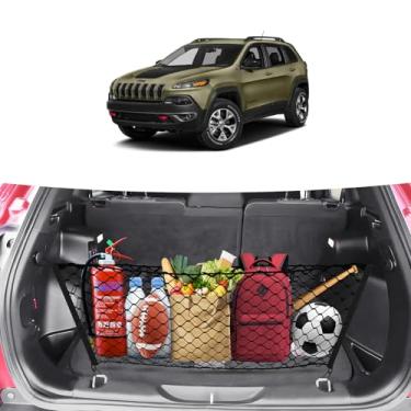 Imagem de Canvcle Rede de carga porta-malas para Jeep Cherokee 2014-2023 acessórios estilo envelope rede de porta-malas organizador e armazenamento elástico ajustável nylon traseiro rede de carga com ganchos