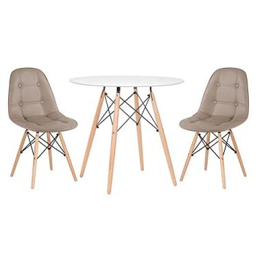 Imagem de Loft7, Kit - Mesa redonda Eames 80 cm branco + 2 cadeiras estofadas Eiffel Botonê Nude