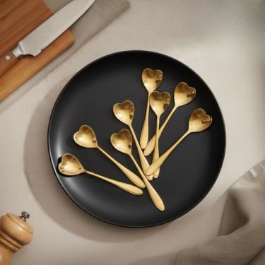 Imagem de Kit 5 Colher Coração Douradas Para Cozinha Colheres Fofas Aço Inoxidável para Café Chá Sobremesa Mesa Posta