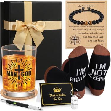 Imagem de Sieral 10 peças, presentes cristãos para papai, caixa de Natal com copo de vidro de 325 ml, caneta, meias, pulseira, porta-chaves, porta-chaves, cartão de agradecimento, caixa de presente inspiradora