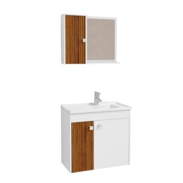 Imagem de Gabinete/Armario COMPLETO para Banheiro(Branco/3D-Ripado)