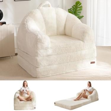 Imagem de MAXYOYO Sofá-cama dobrável, sofá conversível 2 em 1 para espreguiçadeira confortável poltrona para adultos, sofá-cama de chão com alça, sofá-cama de pele sintética para sala de estar, quarto, bege