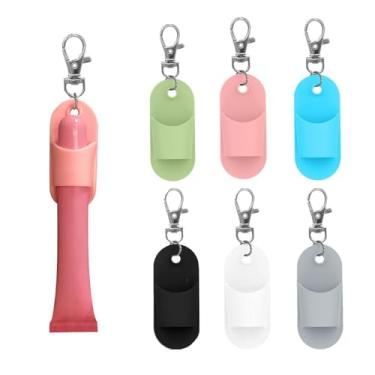 Imagem de 6 peças de chaveiro de verão para mulheres - mosquetão de silicone à prova de vazamento para protetor labial, batom, sextas-feiras, estojo de brilho labial portátil com chaveiro, acessórios para