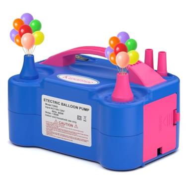 Imagem de Kusamue Bomba de balão elétrica, máquina de inflar balões em casa, bomba de ar portátil com bico duplo inflador/soprador de balões a granel para decoração de festa infantil (azul, 110 V)
