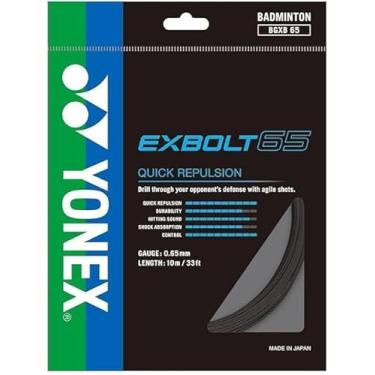 Imagem de YONEX EXBOLT 65 Corda de raquete de badminton, calibre 0,65 mm, comprimento 10 m/33 pés, rápida repulsão e durabilidade escolha de cores (preto)