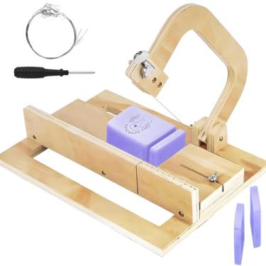 Imagem de Dianjingjumei Máquina de cortar sabão de madeira ajustável, kit de fatiador de pão - ferramenta de fio de aço e régua com corte artesanal para queijo, velas, faça você mesmo (madeira 1)