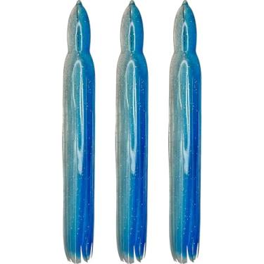 Imagem de Saias de lula de 19 cm iscas de pesca iscas de polvo Hoochie para água doce e salgada (3 saias) (azul gelo e transparente)