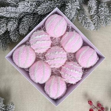 Imagem de Bolas de Natal, 9 peças, 8 cm, bolas de Natal, champanhe, pingente de decoração de árvore de presente para decoração de guirlanda de Natal (rosa)