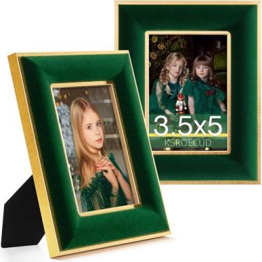 Imagem de Porta-retratos KSROECUD Velvet 3.5x5 verde com ouro metálico