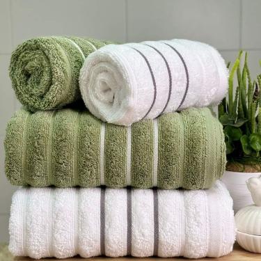 Imagem de Jogo De Toalhas Wave 4 Peças 100% Algodão Fio Penteado Branco-verde Oliva